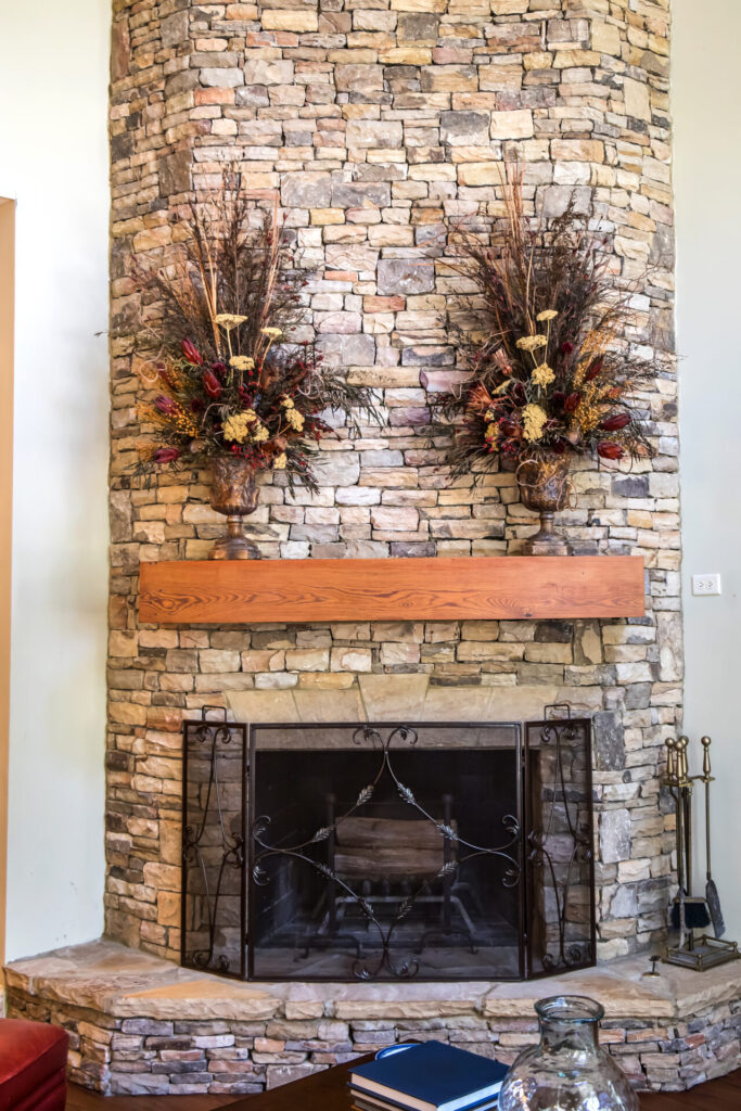 Stylish and rustic cabin lodge living room den area